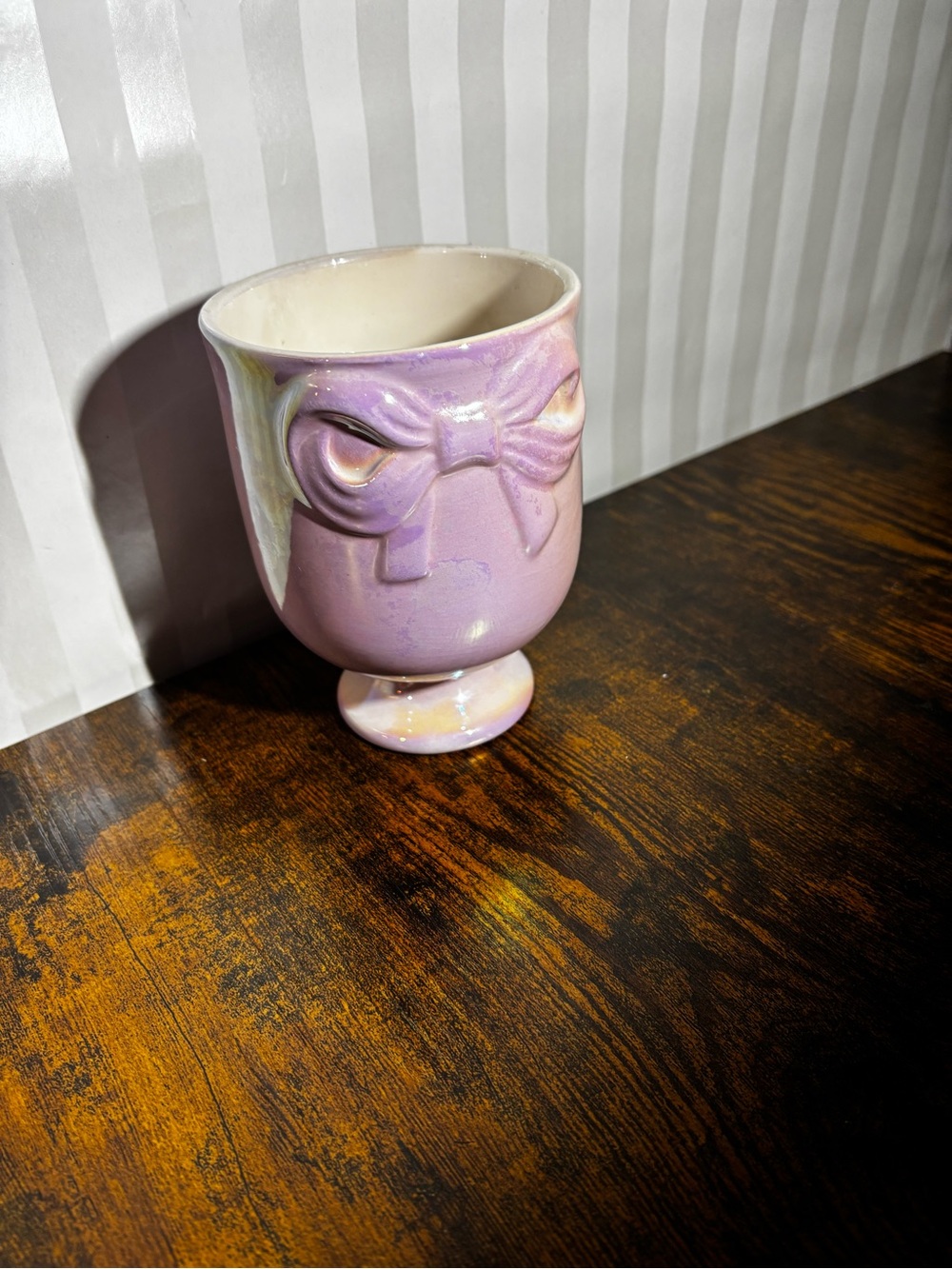 Pink Ceramic Bow Pedestal Vase - Unbranded